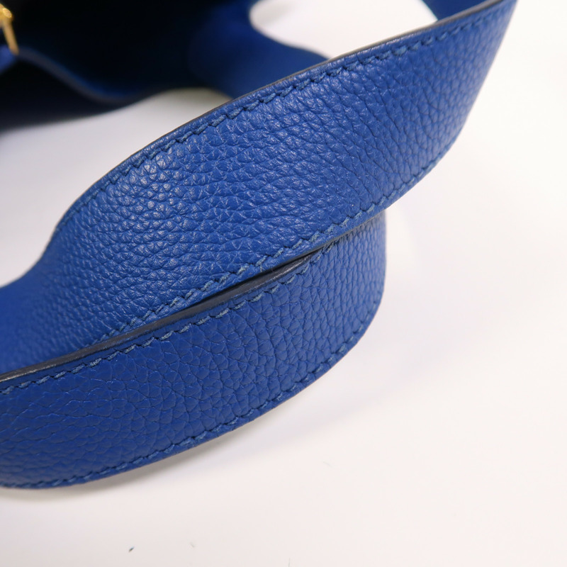 HERMES Clemence皮革Picotin MM金扣手挽袋Bleu France-13