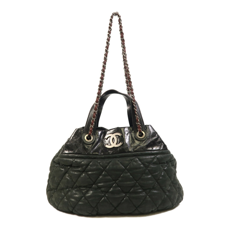CHANEL 牛皮皮革Chain Shoulder銀扣手挽肩背兩用袋-0