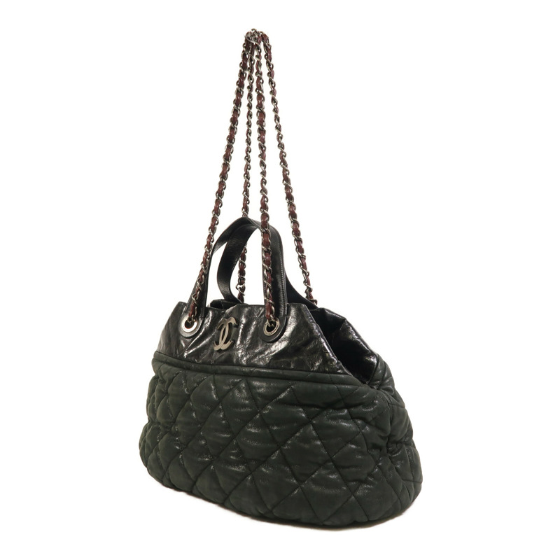 CHANEL 牛皮皮革Chain Shoulder銀扣手挽肩背兩用袋-2