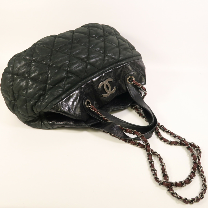 CHANEL 牛皮皮革Chain Shoulder銀扣手挽肩背兩用袋-7