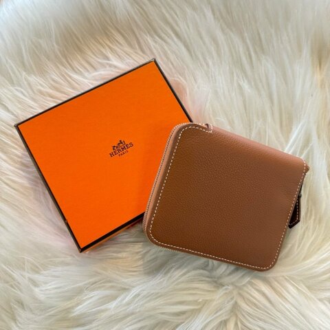 HERMES 棕色絲巾零錢包 全新