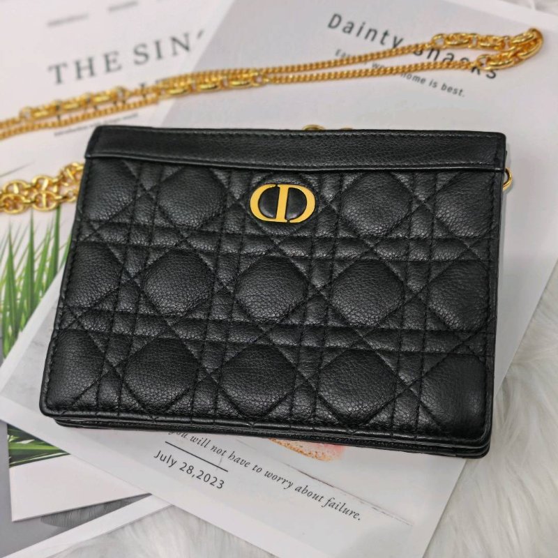 Dior Caro 黑色 藤格紋 牛皮 中號 金鏈-0