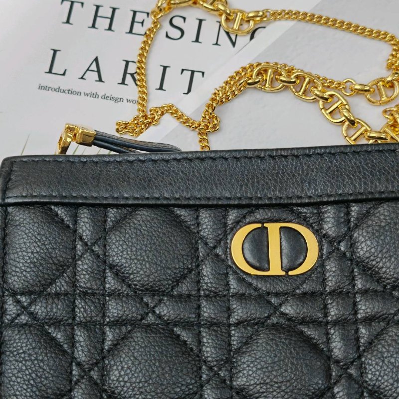Dior Caro 黑色 藤格紋 牛皮 中號 金鏈-2