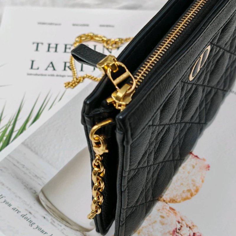 Dior Caro 黑色 藤格紋 牛皮 中號 金鏈-3