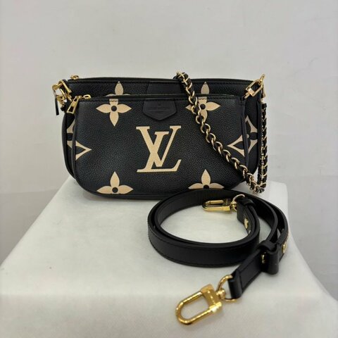 LOUIS VUITTON黑壓紋拼色牛皮Multi Pochette