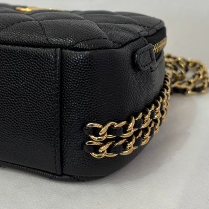 CHANEL黑荔枝牛皮金釦雙鍊相機包-小-5
