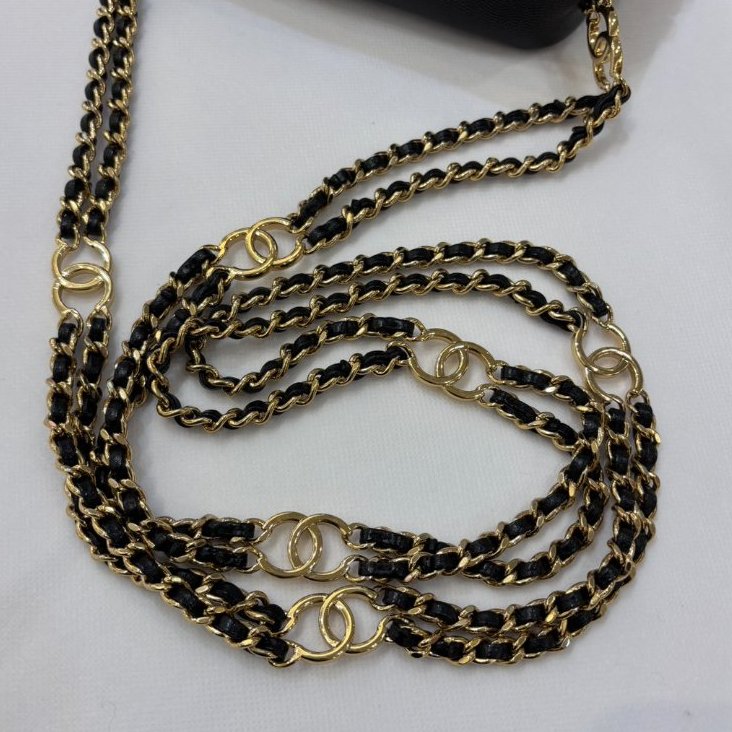 CHANEL黑荔枝牛皮金釦雙鍊相機包-小-8