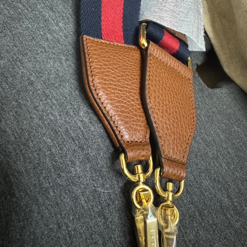 GUCCI 經典1955 Horsebit 系列馬銜釦GG印花丹寧布雙背帶肩背/斜背包 (藍色)-3