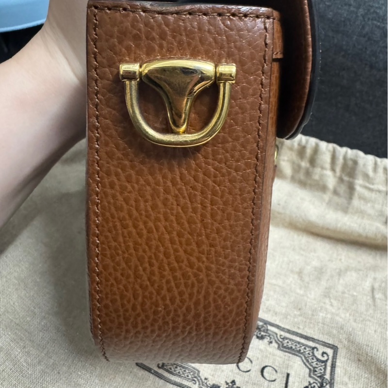 GUCCI 經典1955 Horsebit 系列馬銜釦GG印花丹寧布雙背帶肩背/斜背包 (藍色)-11