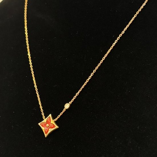 LV紅玉隨玫瑰K金四花項鍊-2