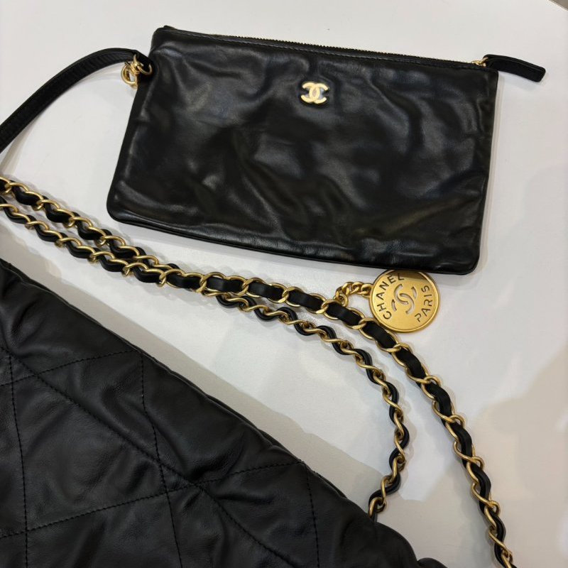 CHANEL黑牛皮白字22 Bag-大-8