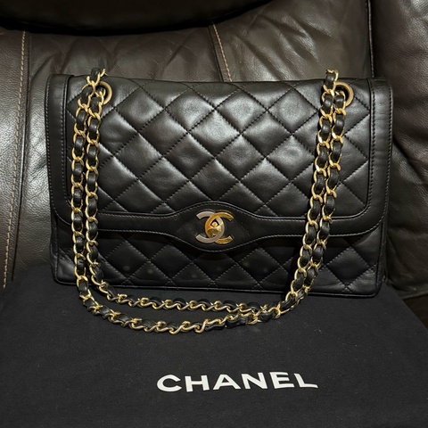 Chanel 中古巴黎限定鴛鴦金銀扣flap bag