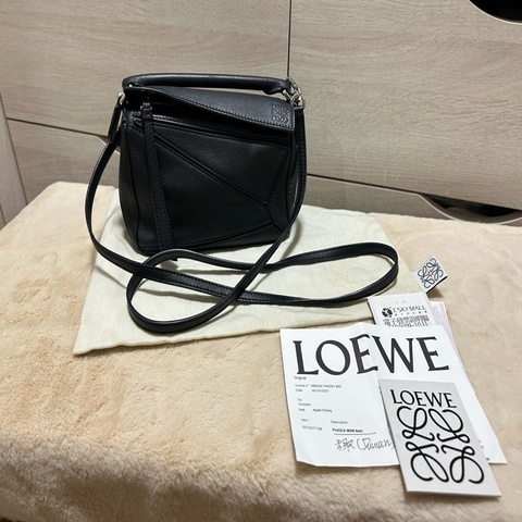 #大全配 LOEWE(羅意威) Puzzle 18 幾何包 迷你 MINI 黑色