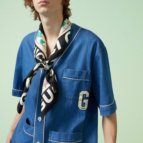 ::GUCCI:: 單寧Ｇ字刺繡上衣 外罩衫 Denim shirt with G patch