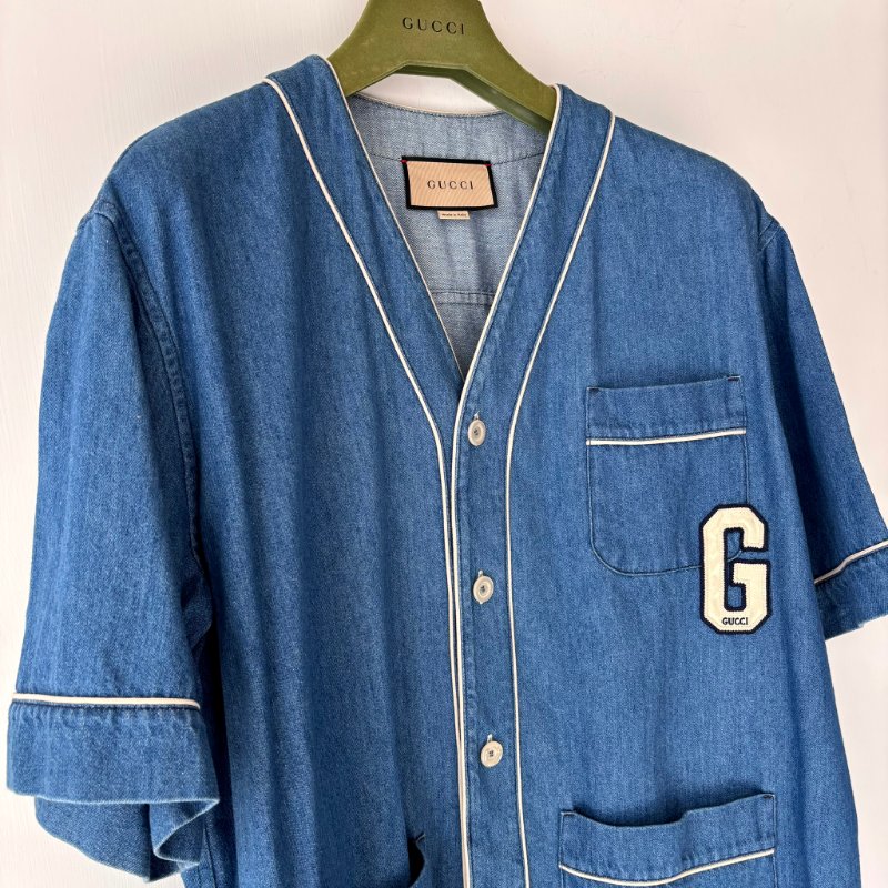 ::GUCCI:: 單寧Ｇ字刺繡上衣 外罩衫 Denim shirt with G patch-3