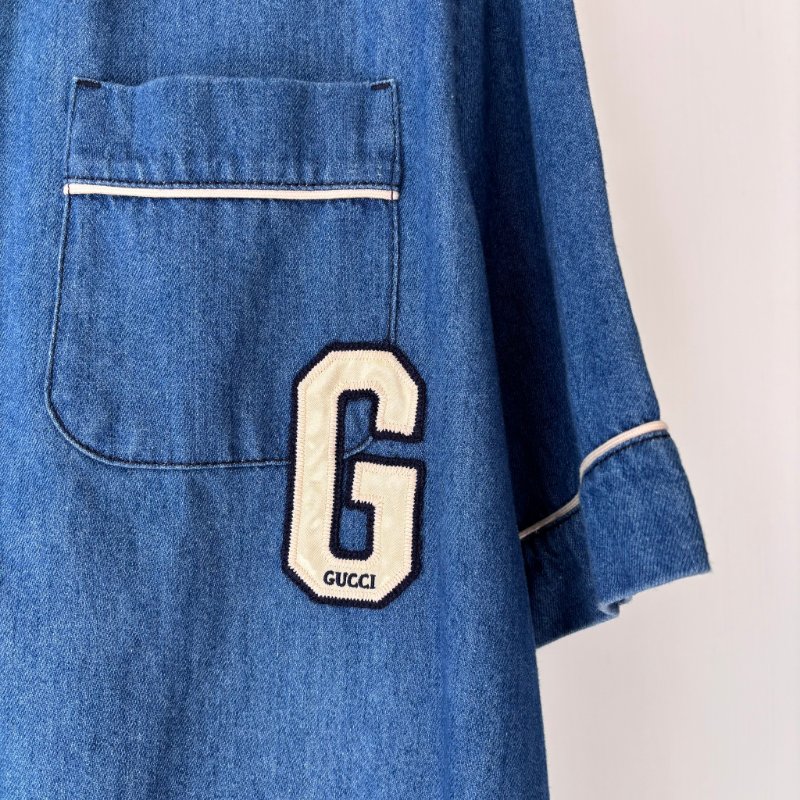 ::GUCCI:: 單寧Ｇ字刺繡上衣 外罩衫 Denim shirt with G patch-4