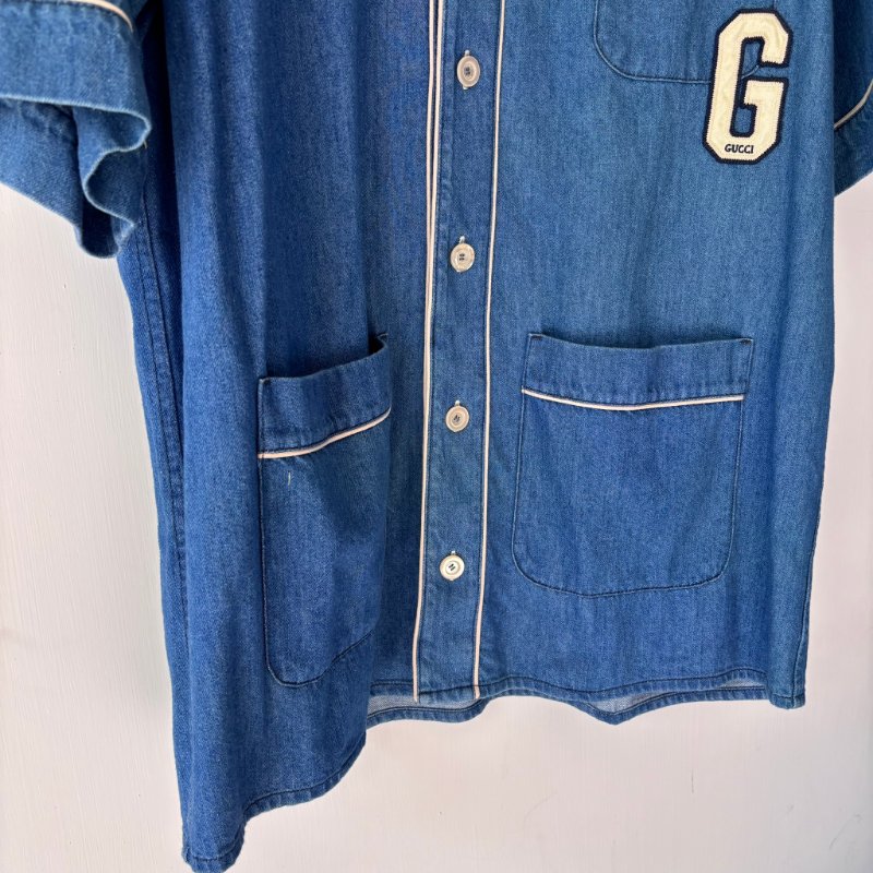 ::GUCCI:: 單寧Ｇ字刺繡上衣 外罩衫 Denim shirt with G patch-8