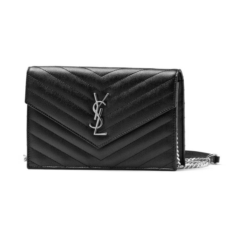 SAINT LAURENT 黑色信封鏈條單肩包,銀色五金配件 695108 BOW02 1000-2