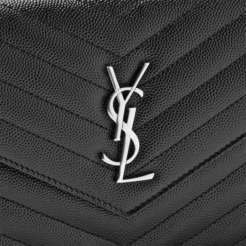 SAINT LAURENT 黑色信封鏈條單肩包,銀色五金配件 695108 BOW02 1000-3