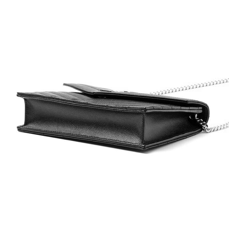 SAINT LAURENT 黑色信封鏈條單肩包,銀色五金配件 695108 BOW02 1000-4