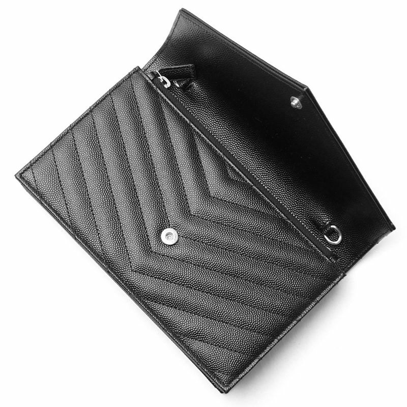 SAINT LAURENT 黑色信封鏈條單肩包,銀色五金配件 695108 BOW02 1000-1