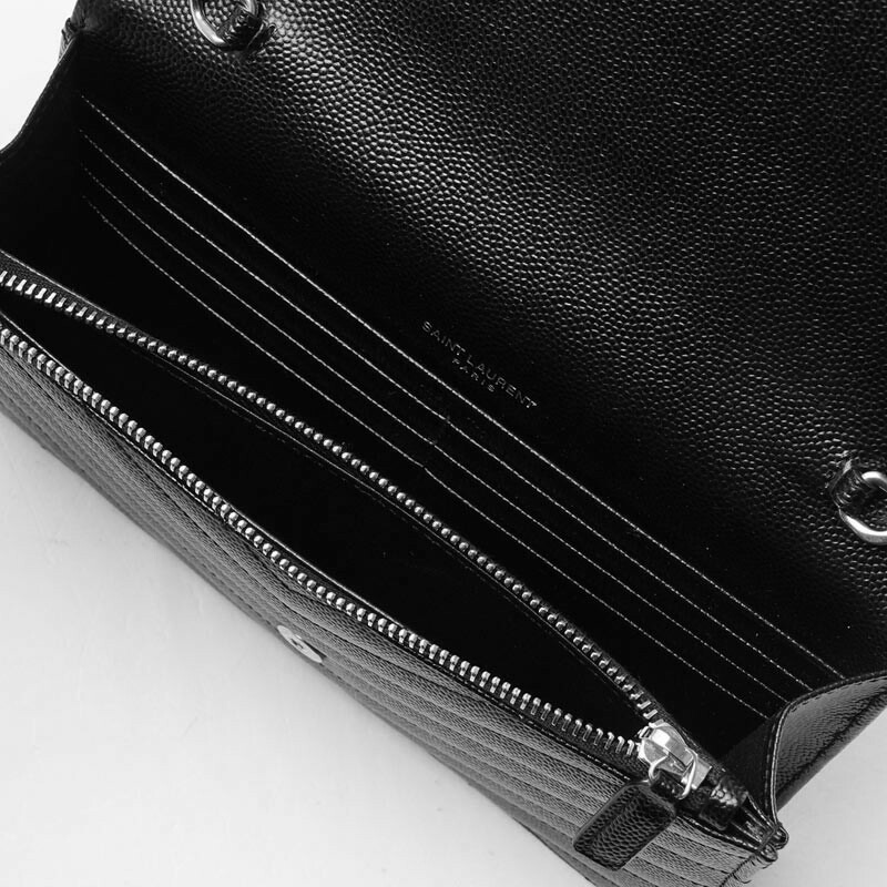 SAINT LAURENT 黑色信封鏈條單肩包,銀色五金配件 695108 BOW02 1000-5