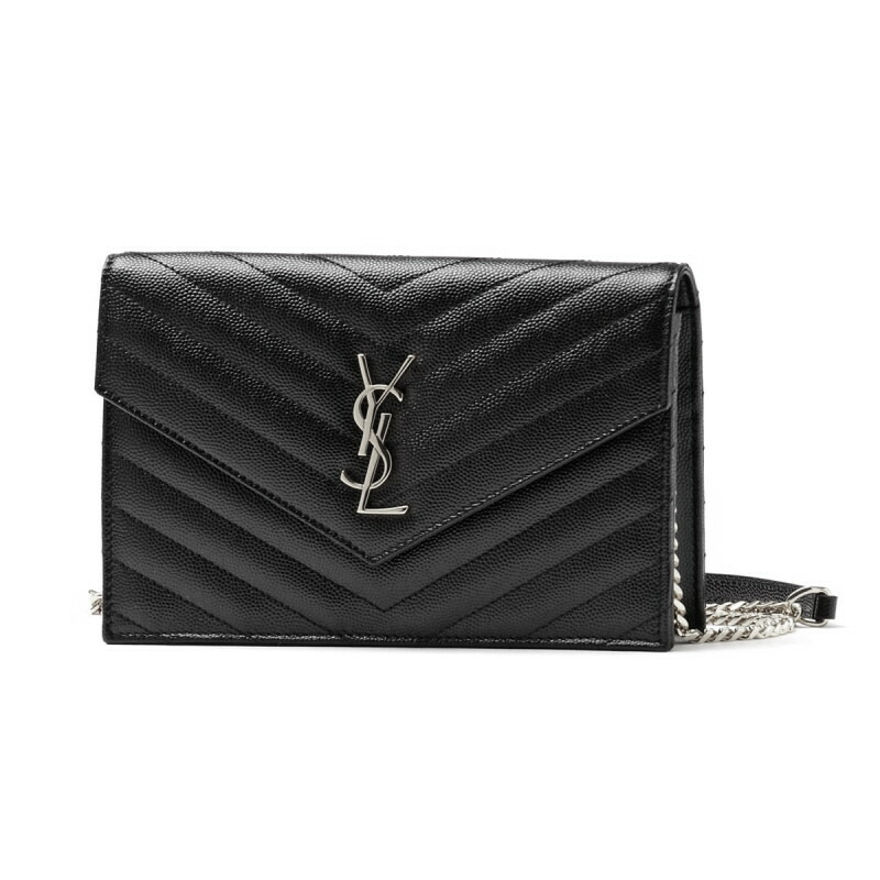 SAINT LAURENT 黑色信封鏈條單肩包,銀色五金配件 695108 BOW02 1000-6