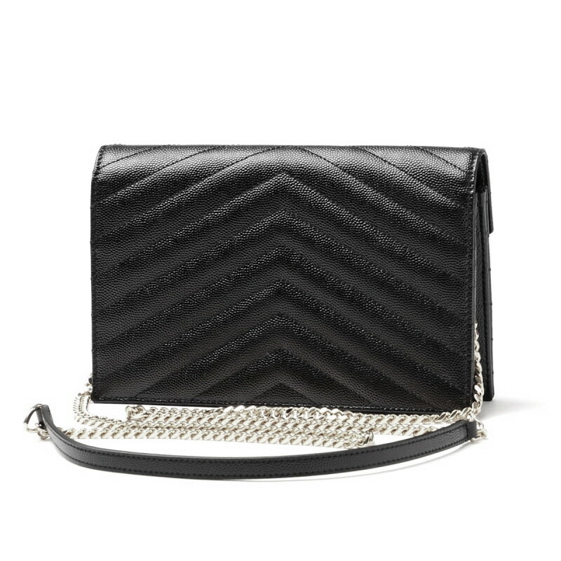 SAINT LAURENT 黑色信封鏈條單肩包,銀色五金配件 695108 BOW02 1000-8