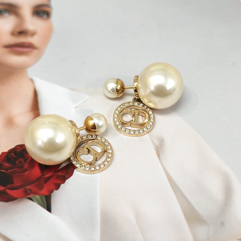 Dior CD圓環滿鑽珍珠耳環-1