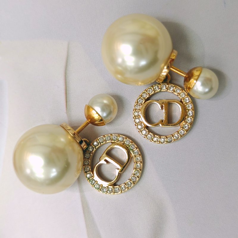 Dior CD圓環滿鑽珍珠耳環-2
