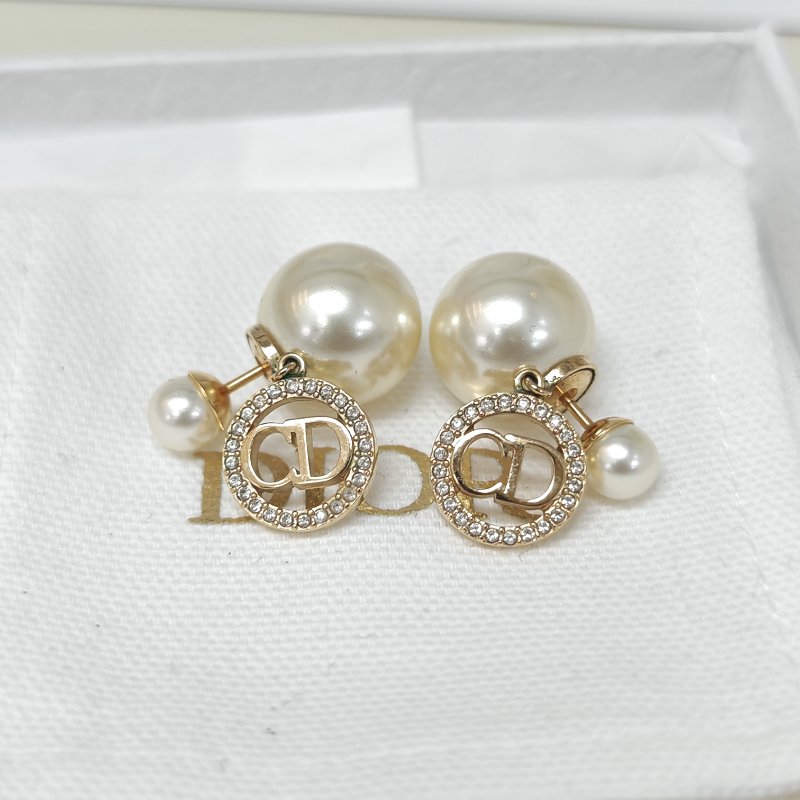 Dior CD圓環滿鑽珍珠耳環-3