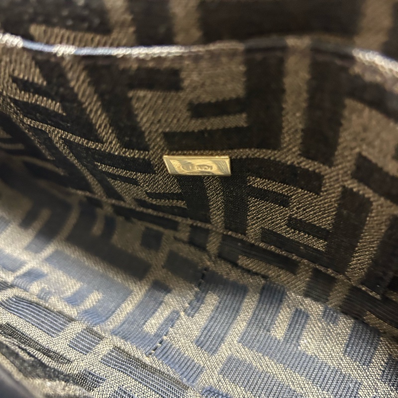 #大全配 附購證 FENDI 芬迪 棕色 花帆布 Mini Baguette 單肩包 兩用包 老花法棍包-17