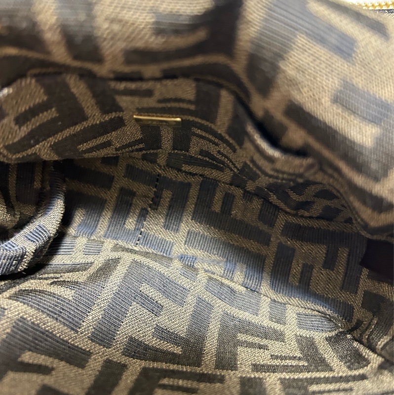 #大全配 附購證 FENDI 芬迪 棕色 花帆布 Mini Baguette 單肩包 兩用包 老花法棍包-19