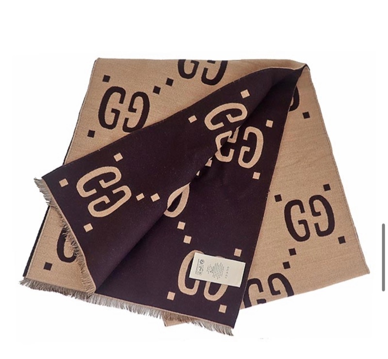 GUCCI 雙Glogo 厚款雙色羊毛桑蠶絲圍巾-0