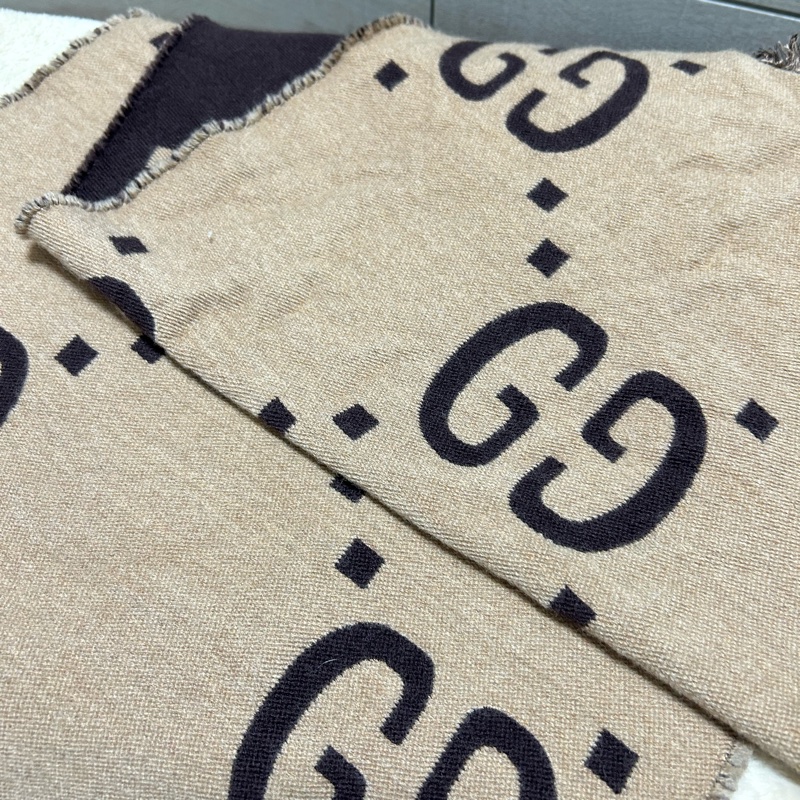 GUCCI 雙Glogo 厚款雙色羊毛桑蠶絲圍巾-6