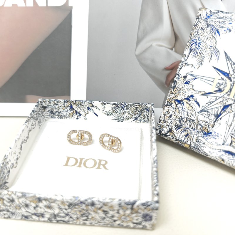 Dior 鑲鉆字母 耳釘-0