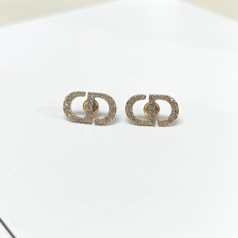 Dior 鑲鉆字母 耳釘-3