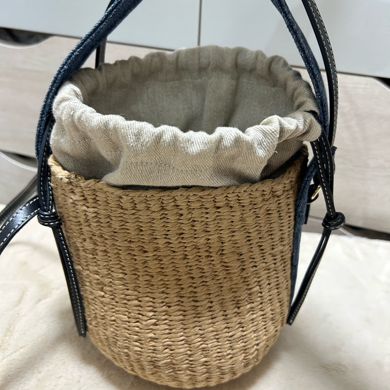 Chloe 牛仔藍牛皮竹編包 竹簍包 草編包 斜背側背手提-2