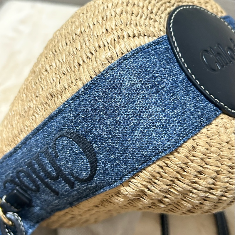 Chloe 牛仔藍牛皮竹編包 竹簍包 草編包 斜背側背手提-5