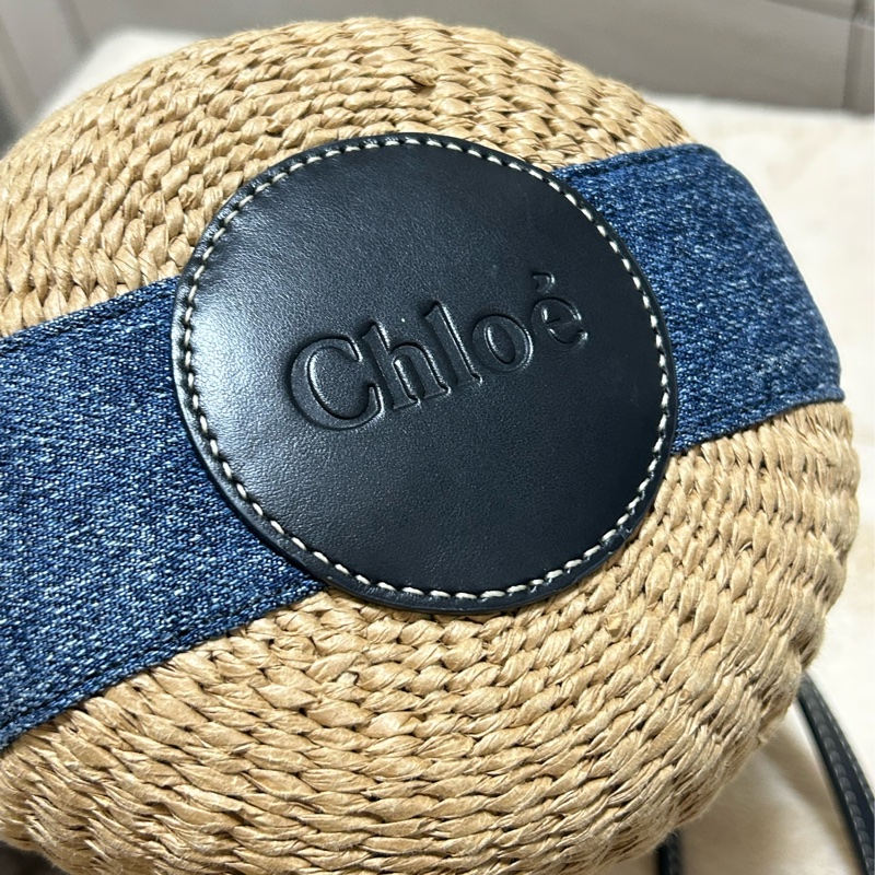 Chloe 牛仔藍牛皮竹編包 竹簍包 草編包 斜背側背手提-6