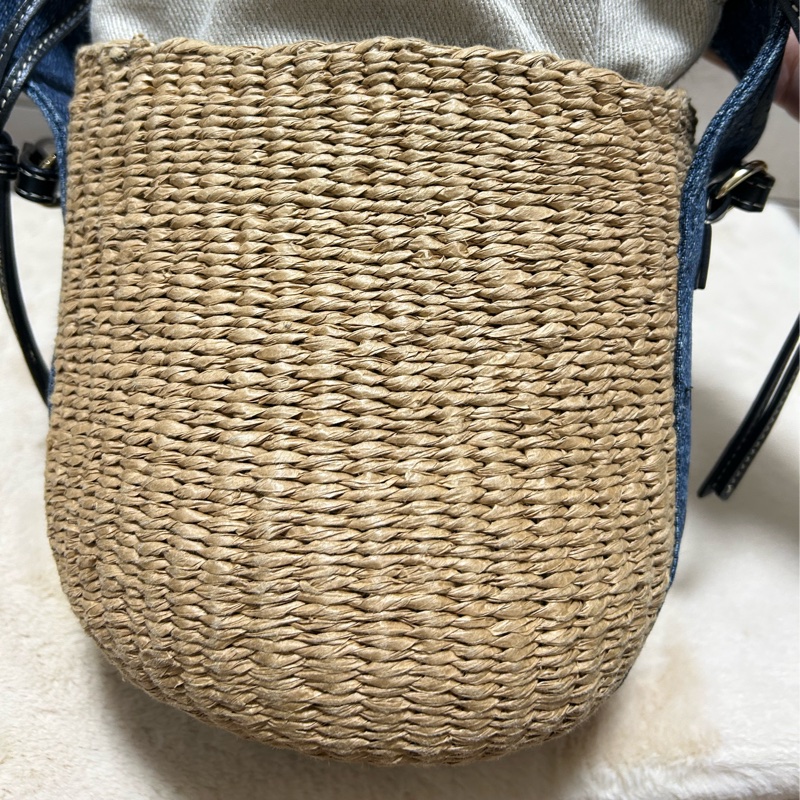 Chloe 牛仔藍牛皮竹編包 竹簍包 草編包 斜背側背手提-10
