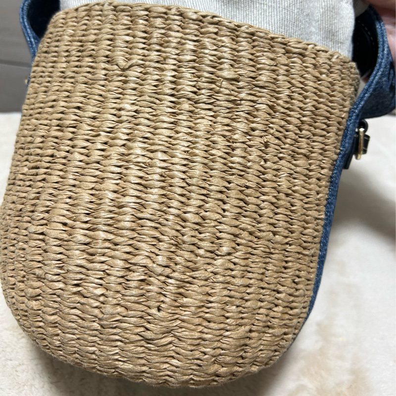 Chloe 牛仔藍牛皮竹編包 竹簍包 草編包 斜背側背手提-11