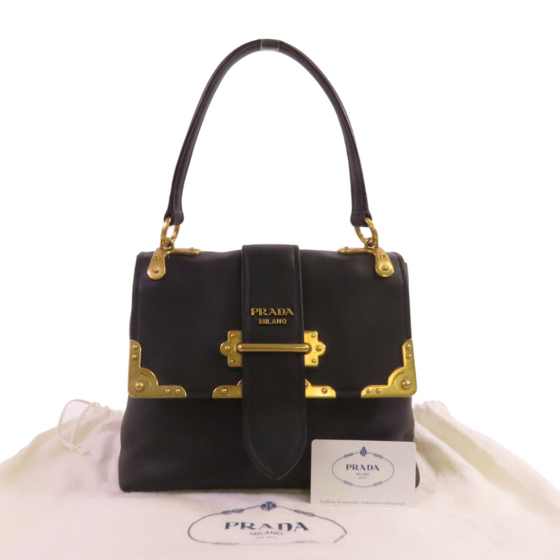 PRADA 牛皮皮革City Bag金扣肩背袋-9