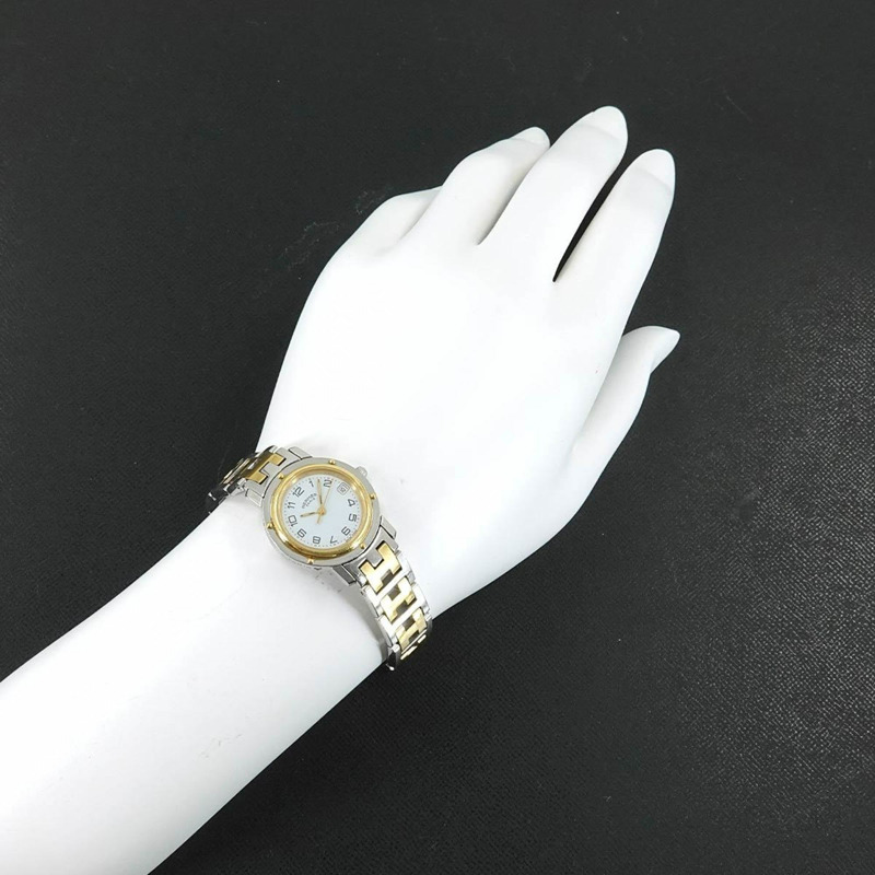 愛馬仕 Clipper CL4 220 女士雙色日期顯示白色石英腕錶-2