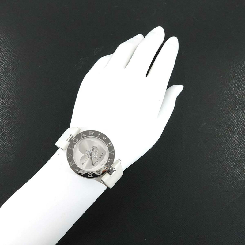 寶格麗 B-zero 1 雙心 BZ35S 女士鑽石銀色石英腕錶-3