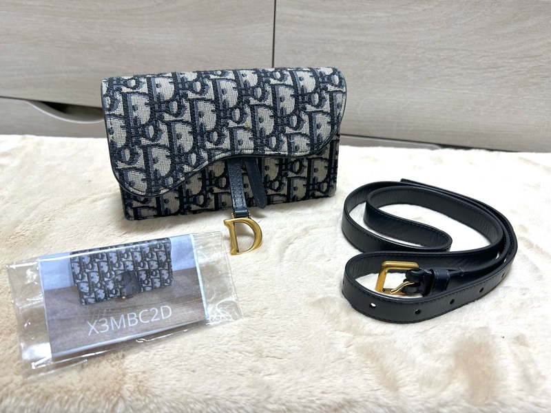 Dior迪奧 saddle 老花藍色刺繡馬鞍包單肩腰包  手拿包-1