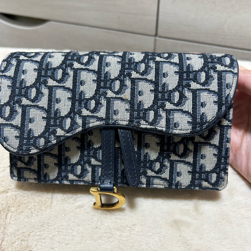 Dior迪奧 saddle 老花藍色刺繡馬鞍包單肩腰包  手拿包-3