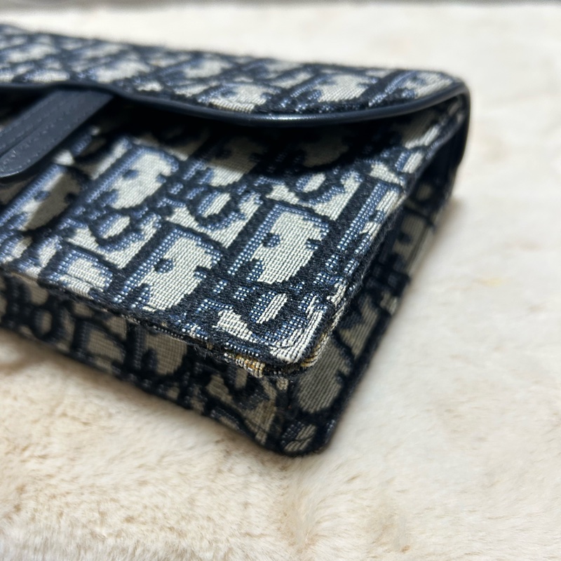 Dior迪奧 saddle 老花藍色刺繡馬鞍包單肩腰包  手拿包-5