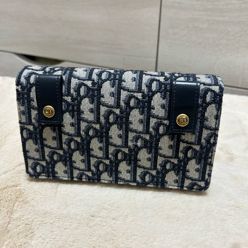 Dior迪奧 saddle 老花藍色刺繡馬鞍包單肩腰包  手拿包-7