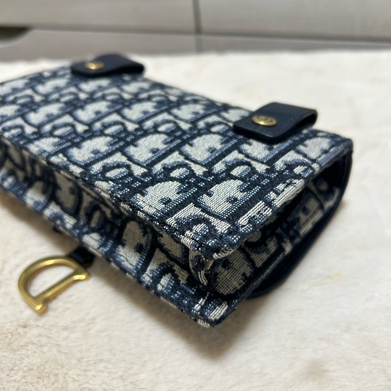 Dior迪奧 saddle 老花藍色刺繡馬鞍包單肩腰包  手拿包-8